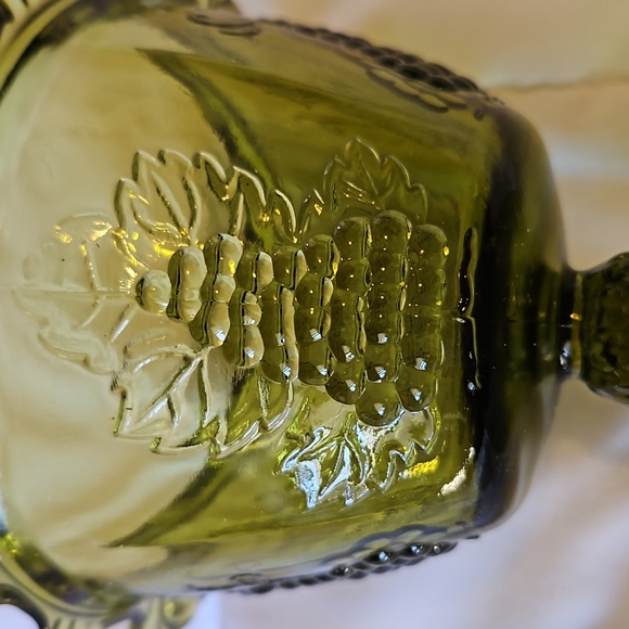 Vintage Indiana Glass Avocado Green Pedestal Candy Dish Open Lace Edge - Picture 5 of 6